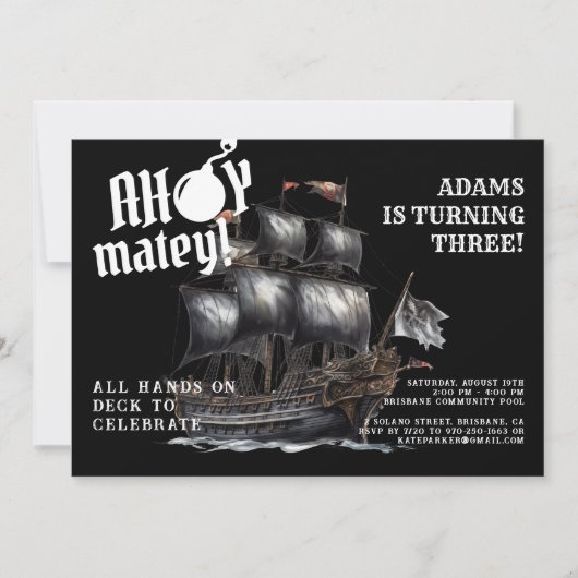 アホイ・マテイ！ダークパイレーツシップ誕生日 招待状 (正面)