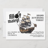アホイ・マテイ！ホワイトパイレーツシップ誕生日 招待状 (正面)