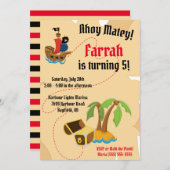 アホイ・マテイ！海賊をテーマにした子供たちの誕生日パーティー 招待状 (正面/裏面)