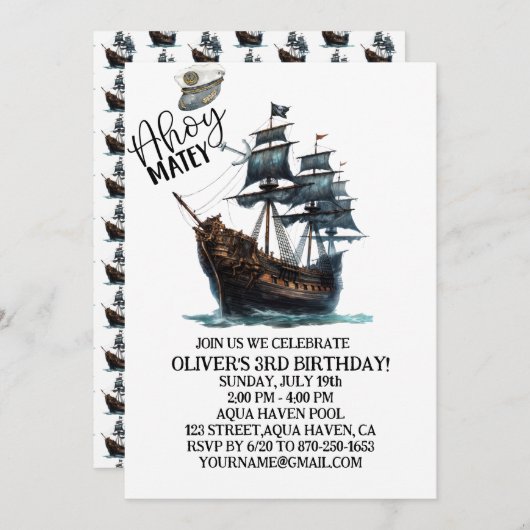 アホイ・マテイ！黒海賊船誕生日 招待状 (正面/裏面)