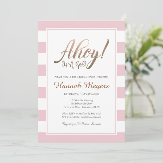 アホイ！女の子の赤ちゃん航海のシャワー招待状 招待状 (スタンド正面)