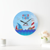 "アホイ"引用文航海のボートライトハウスパイレーツ ラージ壁時計 (ホーム)