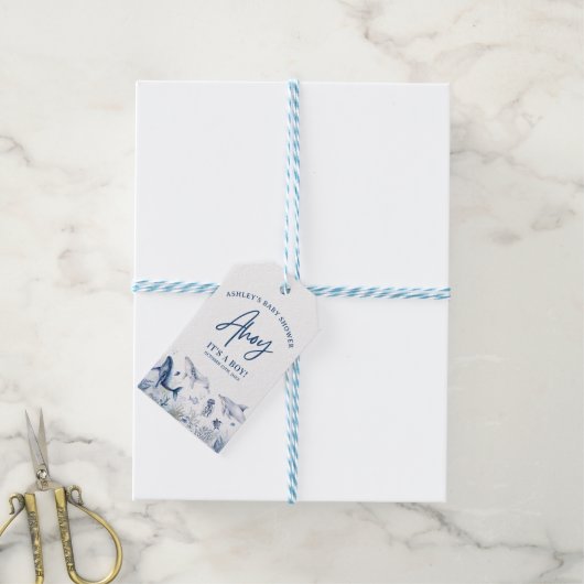 アホイ!海の男の子の赤ちゃんシャワーの下の男の子だ ギフトタグ (より糸付き)