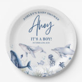 アホイ!海の男の子の赤ちゃんシャワーの下の男の子だ ペーパープレート (正面)