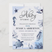 アホイ、海の赤ちゃんシャワーの下にかわいい少年 招待状 (正面)