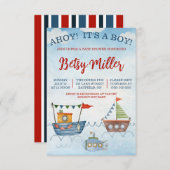 アホイ！男の子だ！ボートと潜水艦の赤ちゃんシャワー 招待状 (正面/裏面)