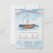 アホイ!男の子だ!帆船航海の赤ちゃんシャワー 招待状 (正面)