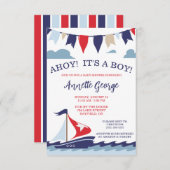 アホイ！男の子だ！帆走赤航海のちゃんシャワー 招待状 (正面/裏面)