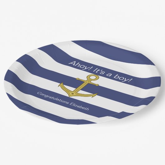 アホイ！男の子だ！青い白い赤航海のちゃんシャワー ペーパープレート (アングル)