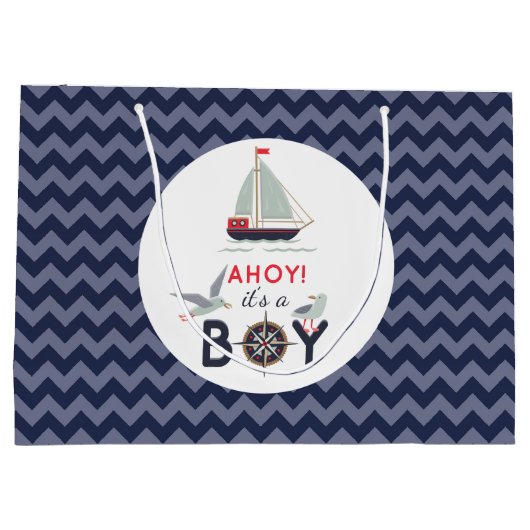 アホイ!男の子の帆船の赤ん航海のだシャワー ラージペーパーバッグ (裏面)