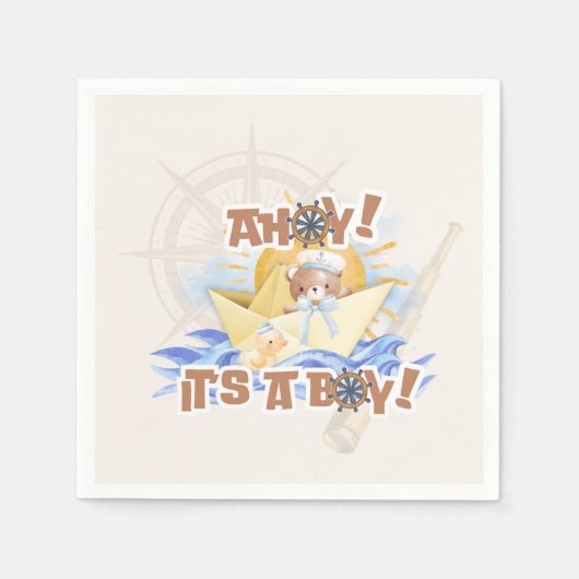 アホイ!男の赤ちゃんシャワー紙ナプキンス スタンダードカクテルナプキン (正面)