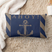 アホイ！航海のいかりネイビーブルー&バーラップストライプズ ランバークッション (ブランケット)