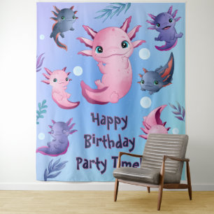 アホロトル 誕生日パーティー 背景 フォトバナー タペストリー