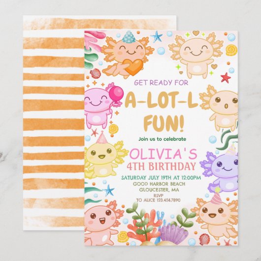 アホロトル 誕生日 招待状 (正面/裏面)