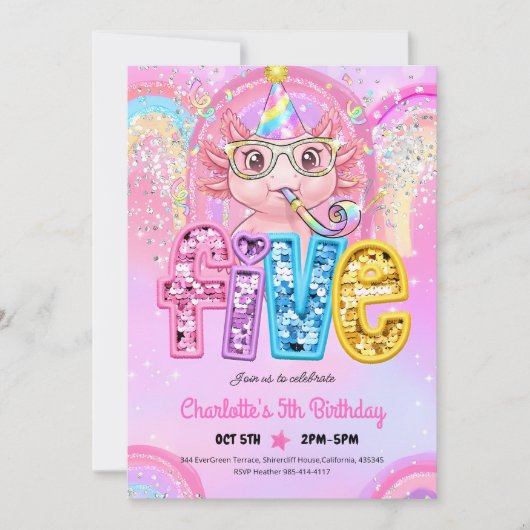 アホロートル虹5歳の誕生日 招待状 (正面)