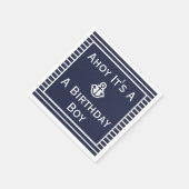 アホ航海のイ誕生日の男の子ナストライプのプキン スタンダードカクテルナプキン (角)