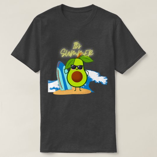 アボカおもしろいドサーフィンの夏 Tシャツ (デザイン正面)
