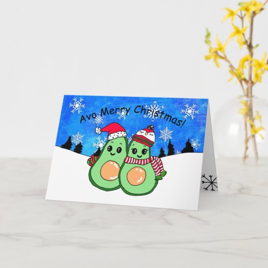 アボカドおもしろいクリスマスユーモアカード カード (黄色い花)