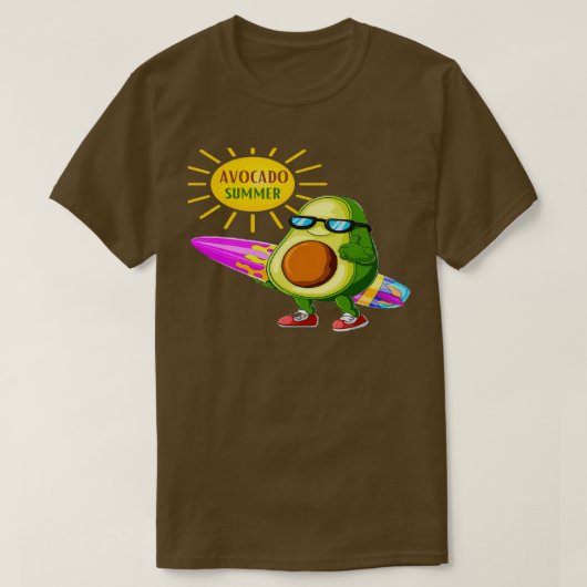 アボカドおもしろいサーフィンアボカド夏 Tシャツ (デザイン正面)