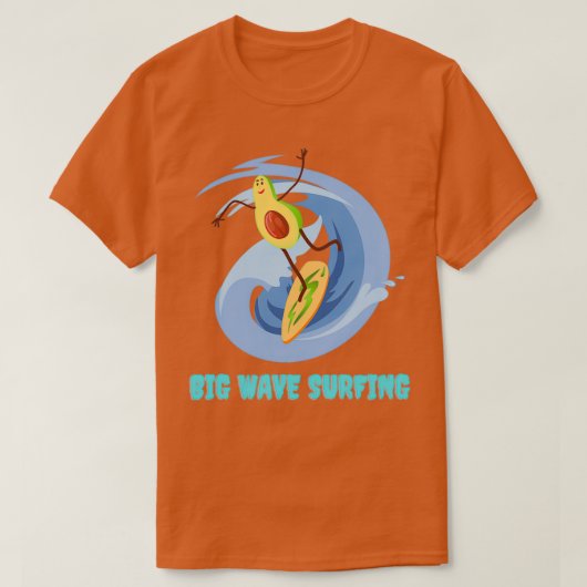 アボカドおもしろいサーフィンビッグ・ウェーブズ Tシャツ (デザイン正面)