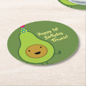 アボカドかわいい1歳の誕生日パーティーコースター ラウンドペーパーコースター (アングル)