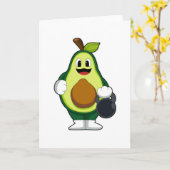 アボカドとダンベルを使った筋力トレーニング カード (黄色い花)