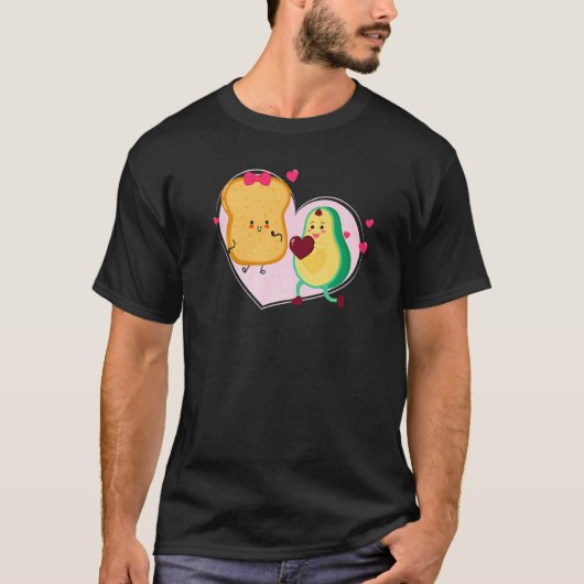 アボカドとトースト かわいいアボカド ヴィーガン料理 Tシャツ (正面)