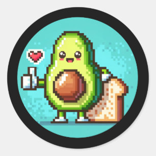 アボカドとパンおもしろいデュオPixel Art Food Friends ラウンドシール