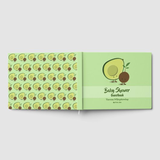 アボカドとピット漫画のキャラクター赤ちゃんシャワー ゲストブック (全面)