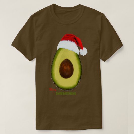 アボカドとメリークリスマスかわいいクリスマスアボカド Tシャツ (デザイン正面)