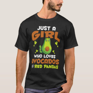 アボカドと赤が好きな動物園の動物の女の子 Tシャツ