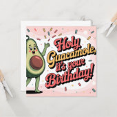 アボカドと「ホーリー・グアカモーレ、誕生日おめでとう！」 カード (正面/裏面インサイチュ)