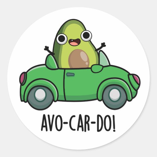 アボカドのダジャレ Avo-car-do ラウンドシール (正面)