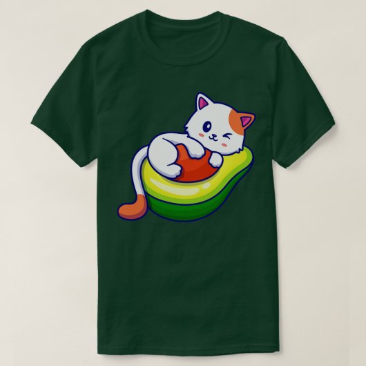 アボカドのフルーツ漫画にかわいい猫 Tシャツ (デザイン正面)