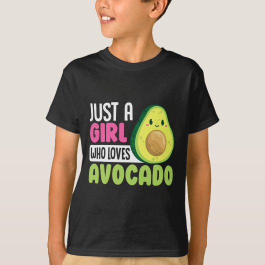 アボカドのヘルシーな食べ物を愛しおもしろいている女の子F Tシャツ (正面)