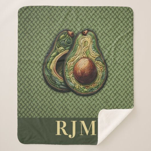 アボカドの恋人フェイク刺繍 シェルパブランケット (正面)