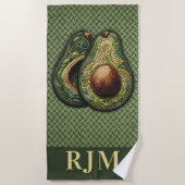 アボカドの恋人フェイク刺繍 ビーチタオル (正面)