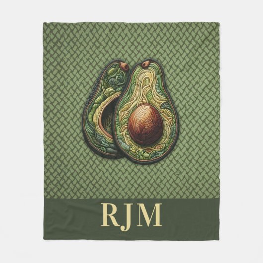 アボカドの恋人フェイク刺繍 フリースブランケット (正面)