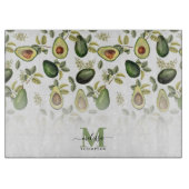 アボカドの水彩植物模様モノグラムの カッティングボード (正面)