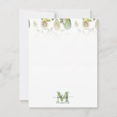 アボカドの水彩植物模様モノグラムの ノートカード (正面)