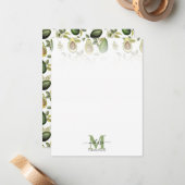 アボカドの水彩植物模様モノグラムの ノートカード (正面/裏面インサイチュ)