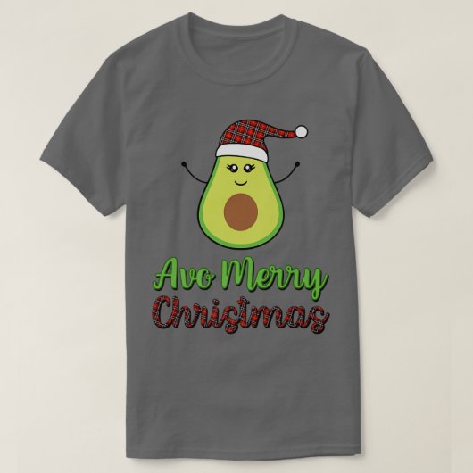 アボカドアボメリークリスマスプレイドサンタハットテット Tシャツ (デザイン正面)