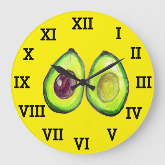 アボカドキッチン野菜健康水色食品 ラージ壁時計 (正面)