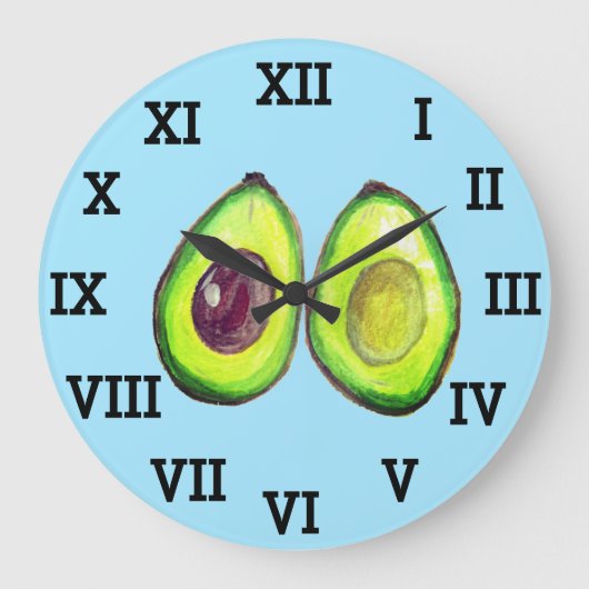 アボカドキッチン野菜健康水色食品 ラージ壁時計 (正面)