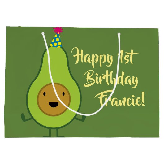 アボカドキュートグアカモール1st誕生日抱き枕 ラージペーパーバッグ (裏面)