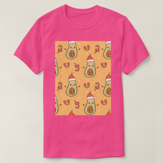 アボカドクリスマスサンタかわいいパターン Tシャツ (デザイン正面)