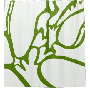 アボカドグリーンとセラミックホワイト シャワーカーテン