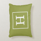 アボカドグリーンホワイトフレームイニシャルモノグラム アクセントクッション (正面(垂直))
