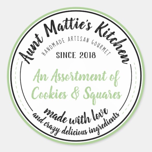 アボカドグリーンヴィンテージ手作りグルメ食品ラベル ラウンドシール (正面)
