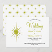 アボカドグリーン アトミック スターバースト ミッドセンチュリー ウェディング 招待状 (正面/裏面)